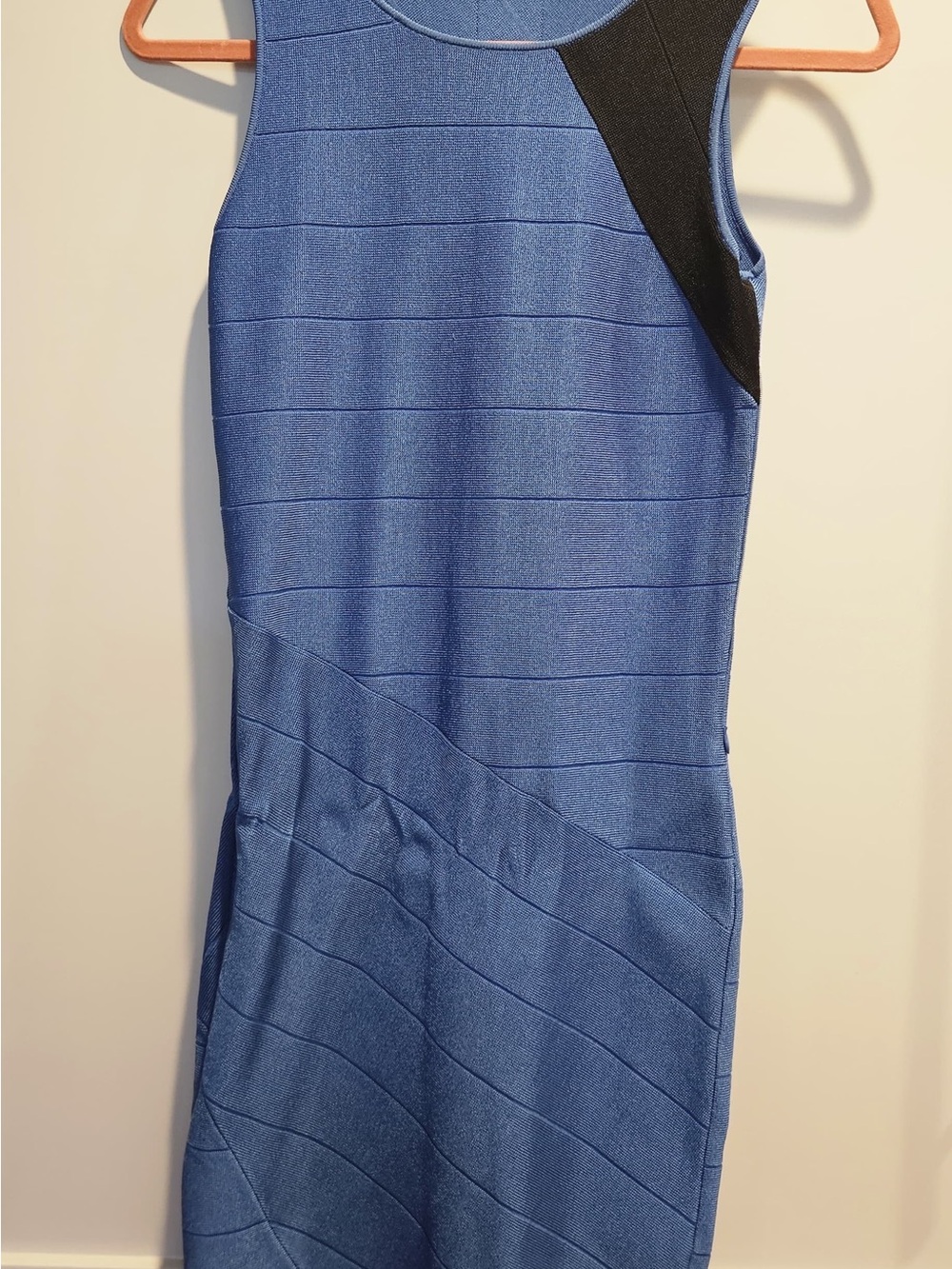 Armani Exchange Blue Midi Dress with Black Shoulder Panel